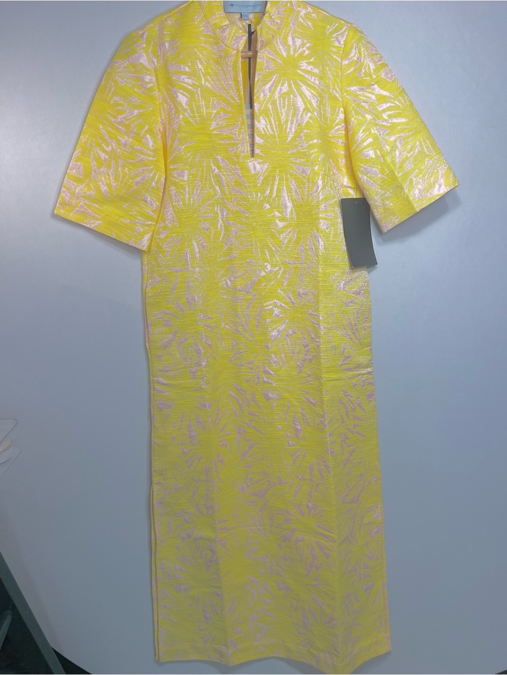 Tuckernuck Yellow/Pale Pink Jacquard Culebra Tunic Caftan Dress XXS NWT! - Picture 2 of 11